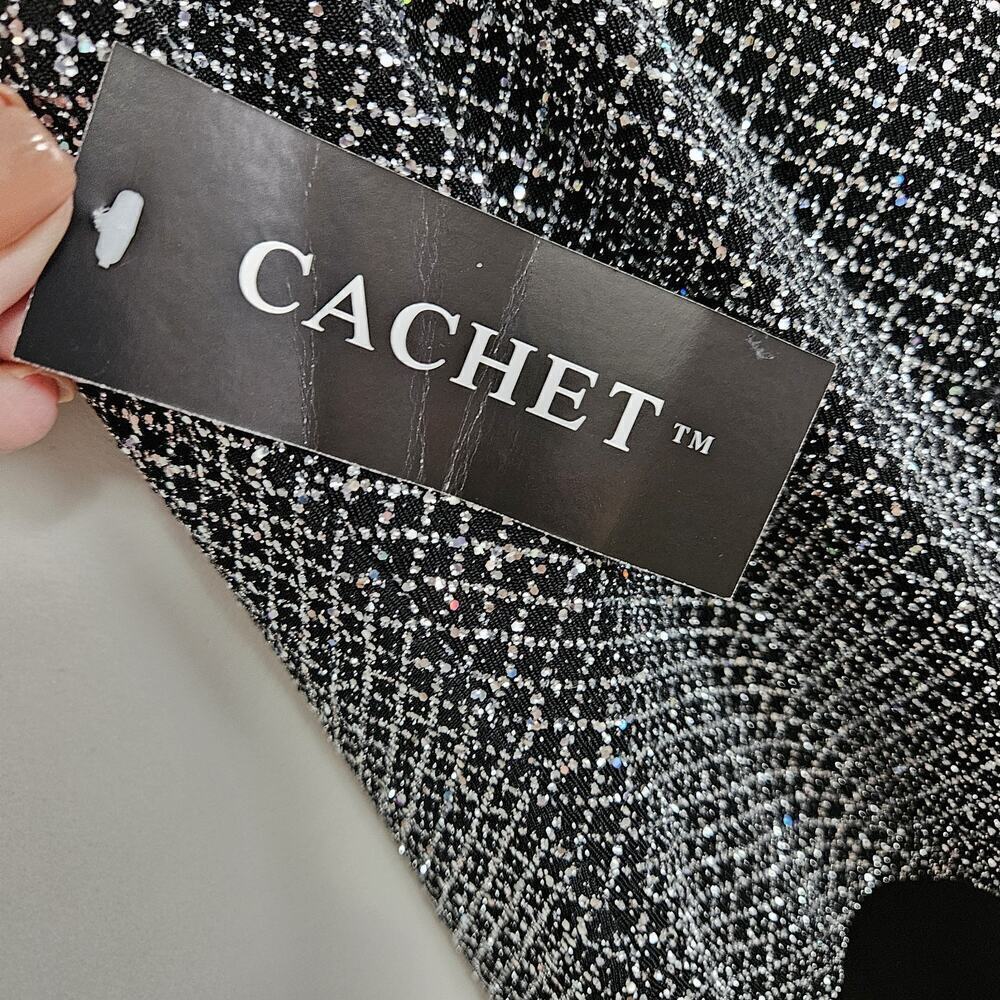 NWT CACHET 2 Pc Silver & Black Sz 10 Evening Gown Beaded Sequin Top & Jacket - Picture 9 of 12